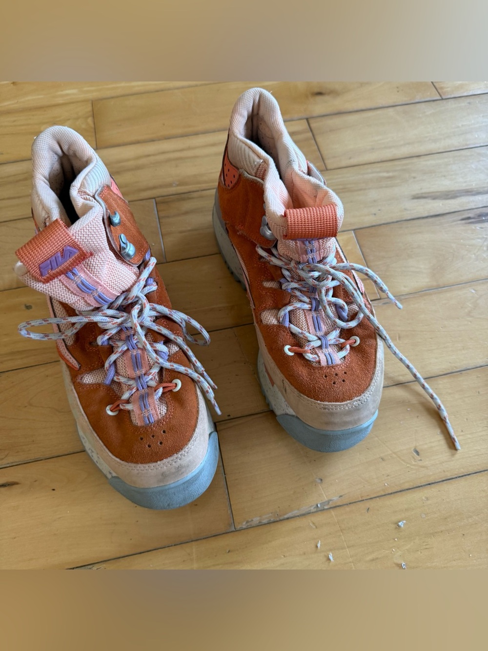 Fila womans Orange and Light Pink High-Top Sneakers